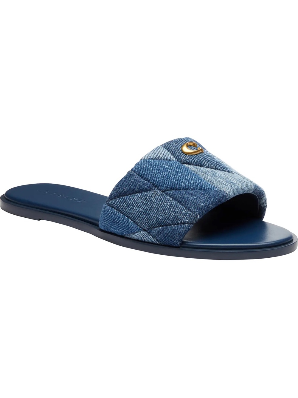 Coach Holly Quilted Patchwork Denim Slide Sandals